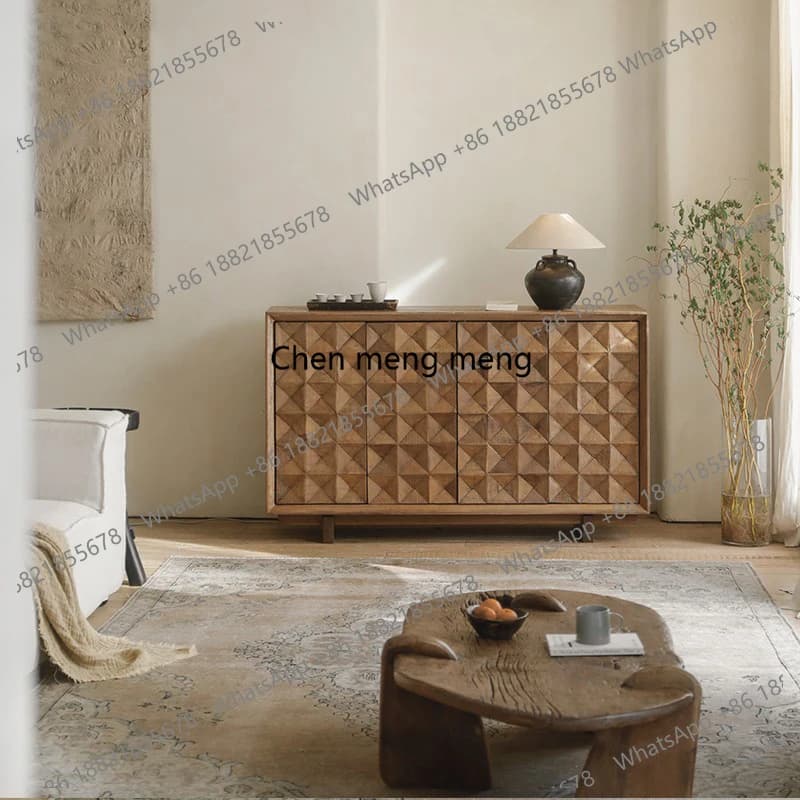 Medieval side cabinet, entrance, all solid wood storage, living room storage cabinet, wabi sandy wind