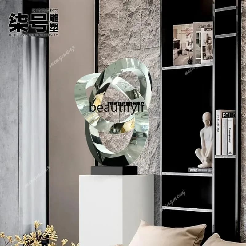 Living room large floor-to-ceiling ornaments modern light luxury hotel, metal decoration stainless steel sculpture craftsN