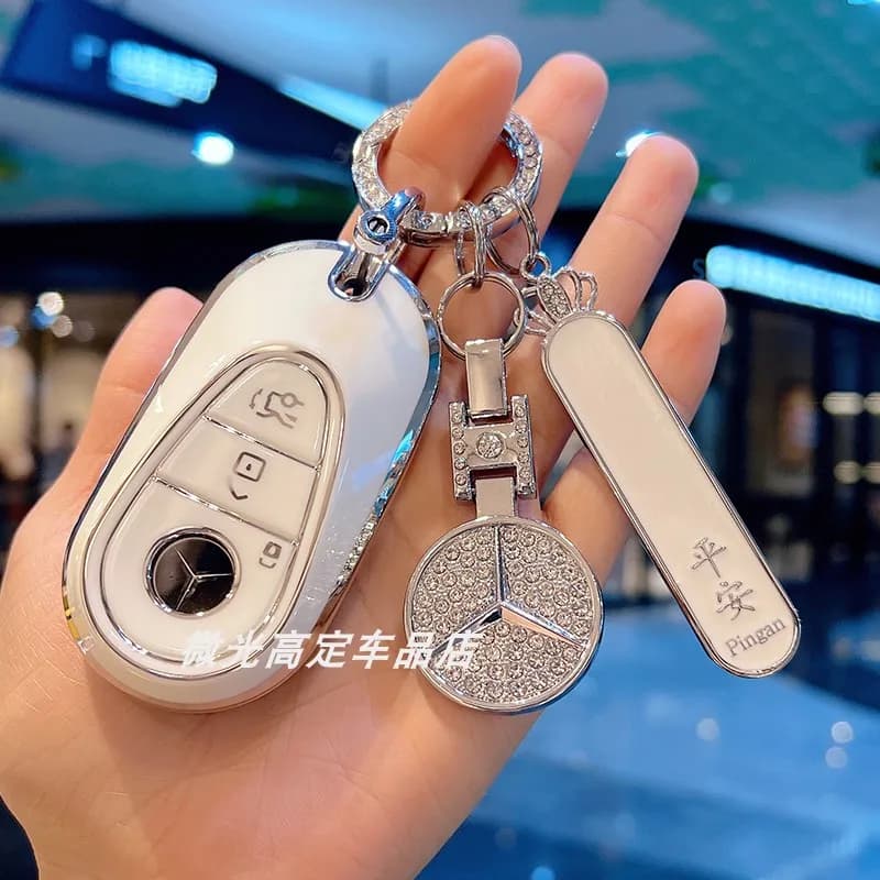 Leather Rope No. Plate Car Key Case Cover for Mercedes Benz A-B-C-M-CLA-CLS-E-G-GLB-GLC-GLE-R-SL Class AMG EQS EQC GLA W204 W211