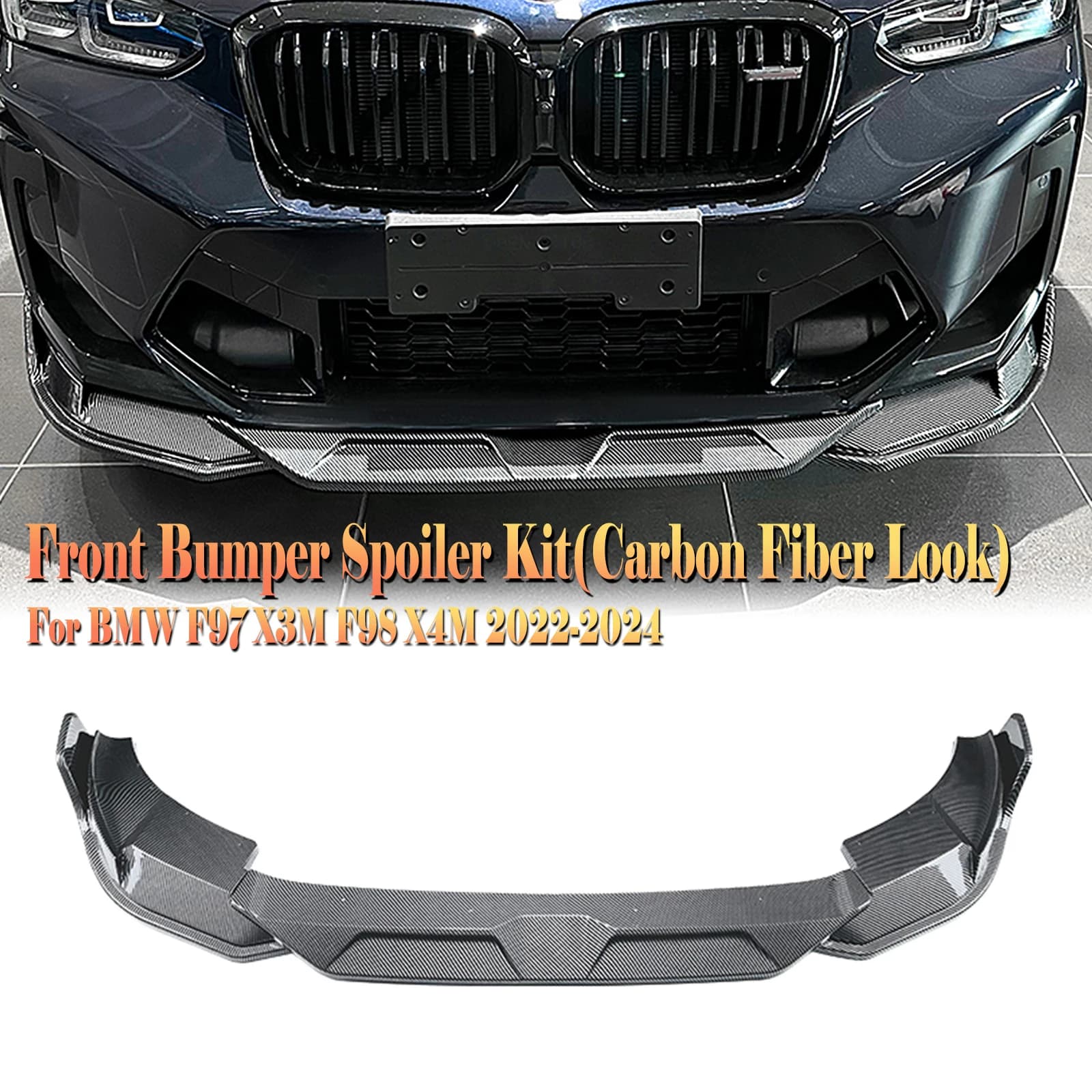 Front Bumper Spoiler Lip For BMW F97 X3M F98 X4M 2022 2023 2024 Carbon Fiber Look/Gloss Black Lower Air Dam Protector Splitter