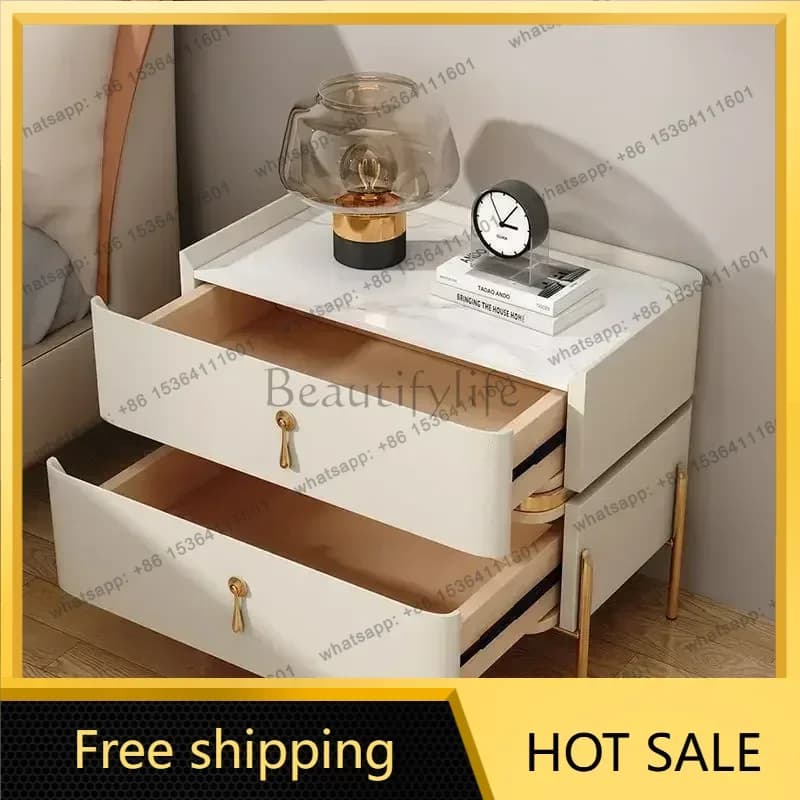 LDNightstands Cabinets Bedside Table for Living Room Furniture Splicing Color Cabinets Metal Legs Storage Locker