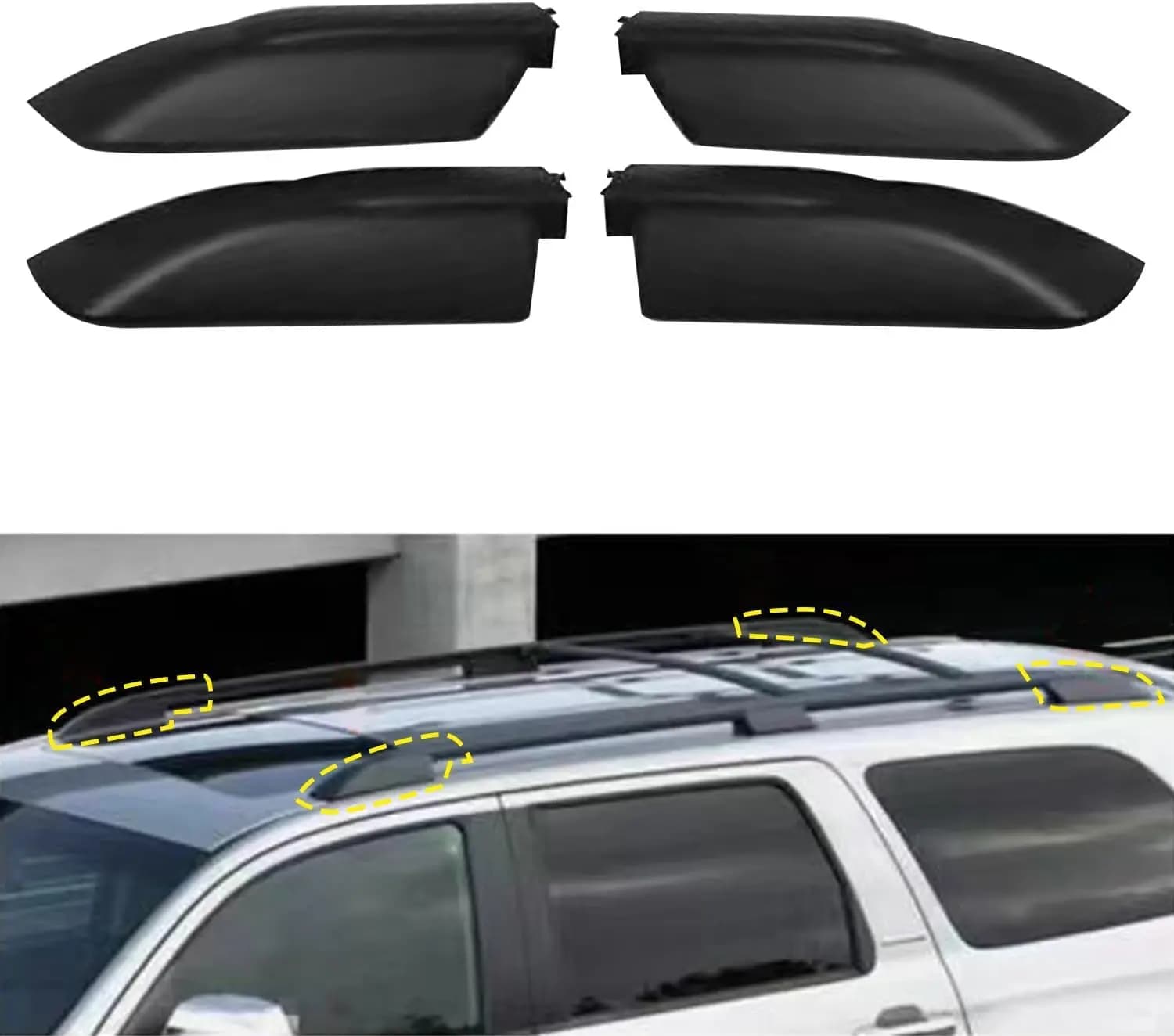 For Toyota Sequoia 2008-2022 Car Roof Rails Rack End Cap Protection Cover Shell Black Exterior Accessories 4pcs
