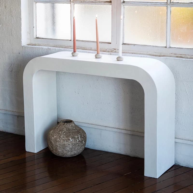 xx-Modern Hallway Corner Table Arch White Concrete Console Tables^