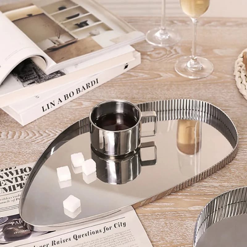 Nordic simple mirror stainless steel tray model room hotel living room home entrance desktop decoration ornament