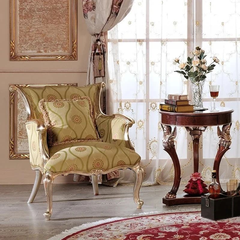French light luxury classical solid wood carving flower fabric leisure chair, home living room balcony sofa chair