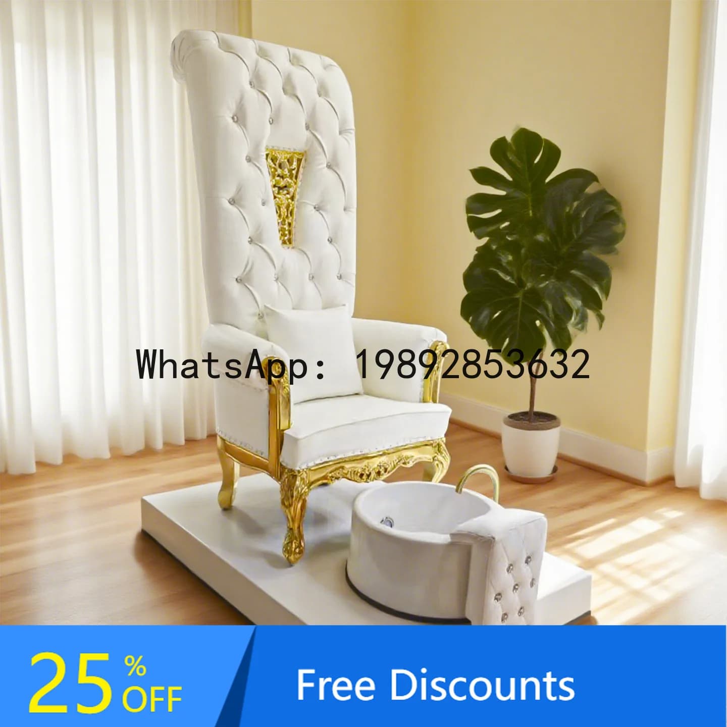 CZ High Back Princess Foot Bath Chair Club Beauty Salon Hotel Opening Image Chair Carved Gold Leaf Queen Chair