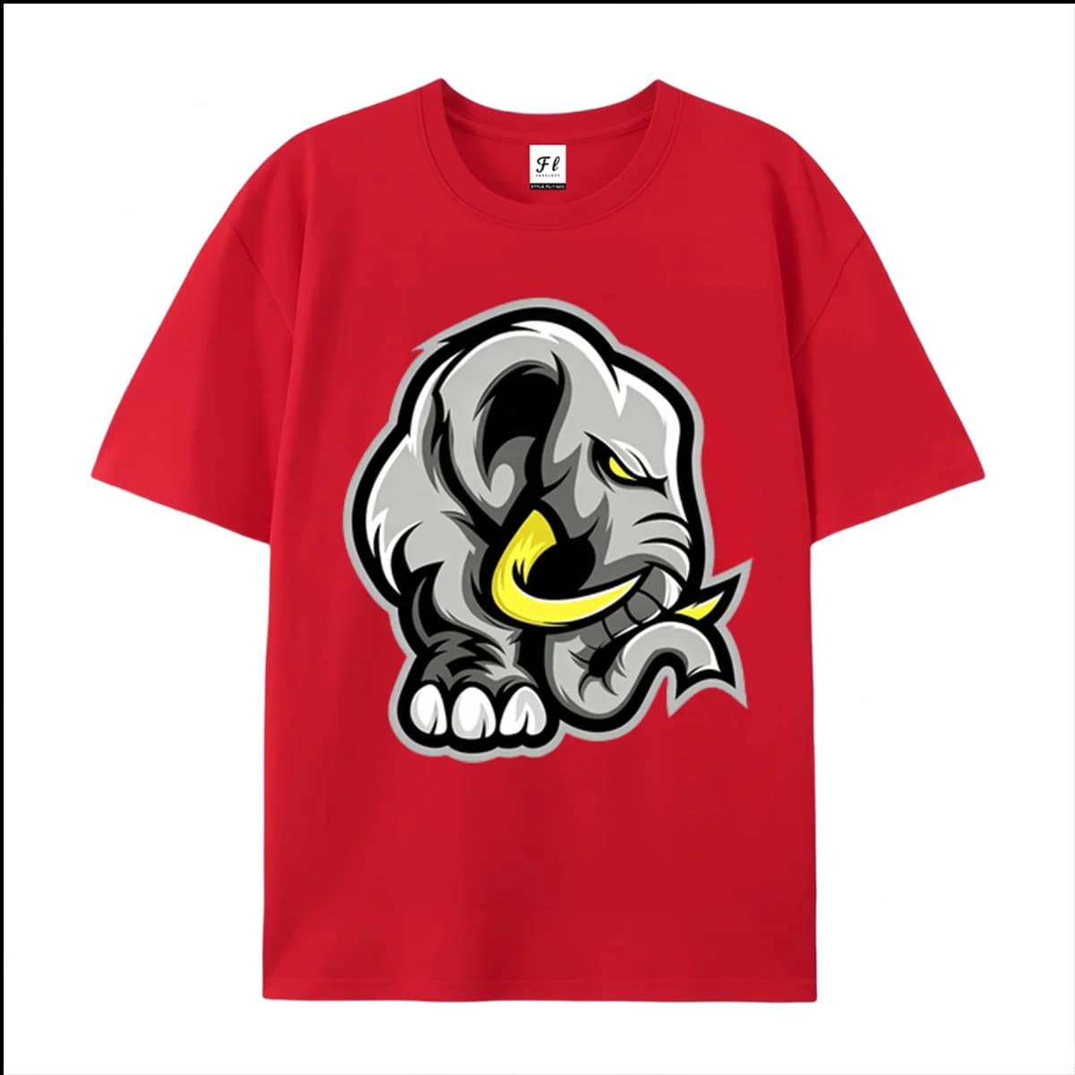 Unisex Short Sleeve T Shirt Aggressive Elephant Mascot Head Print Casual Cotton Tees For Men Women Sports E-Sport Theme Daily