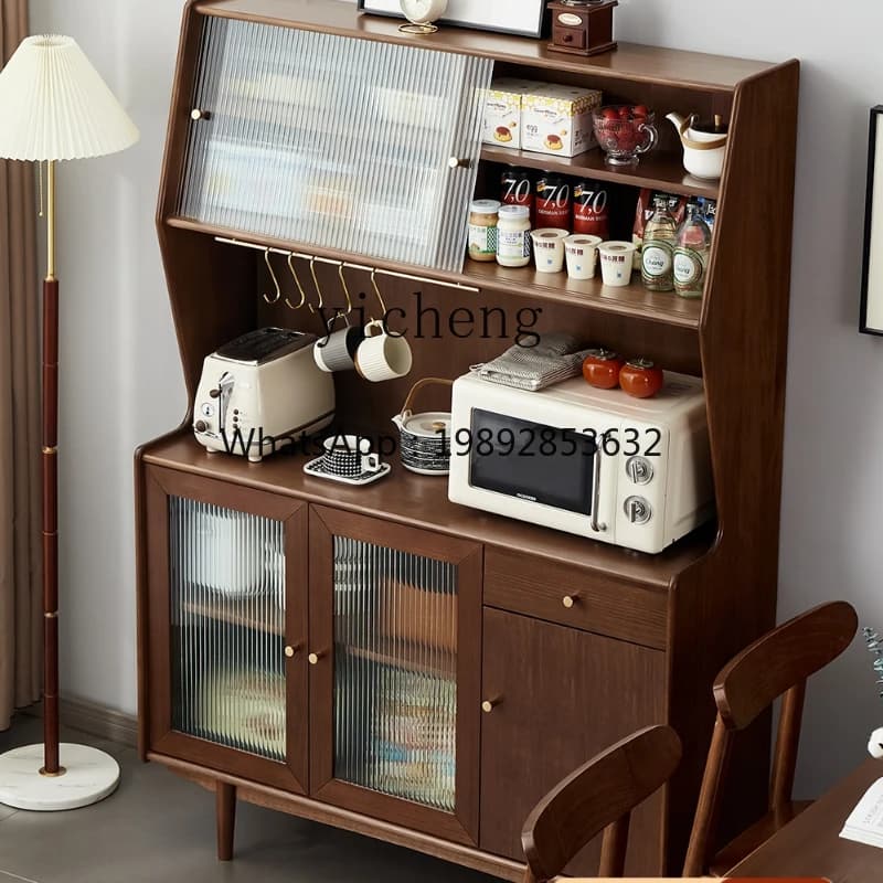 ZZNordic Solid Wood Sideboard Wall-Mounted High Cabinet Modern Minimalist Tea Cabinet Locker