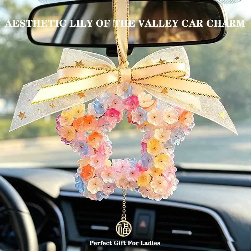 Lily of The Valley Car Pendant Luxury Floral Rearview Mirror Hanging Ornament Aesthetic Car Interior Decor Cute Auto Charm Gift