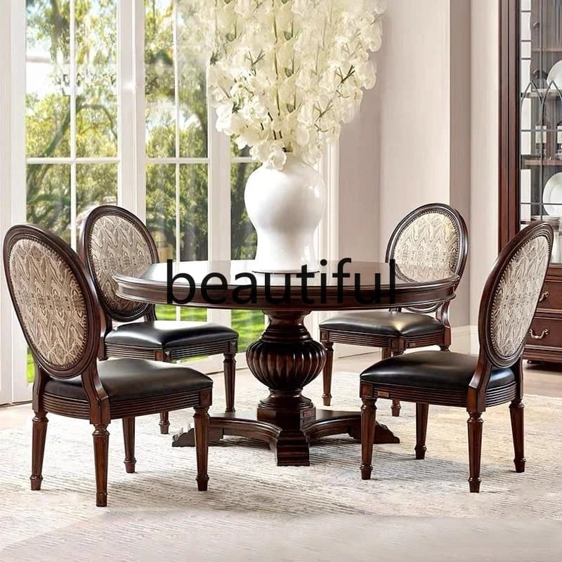 American country old solid wood fabric cowhide dining chair oval turtle chair armchair
