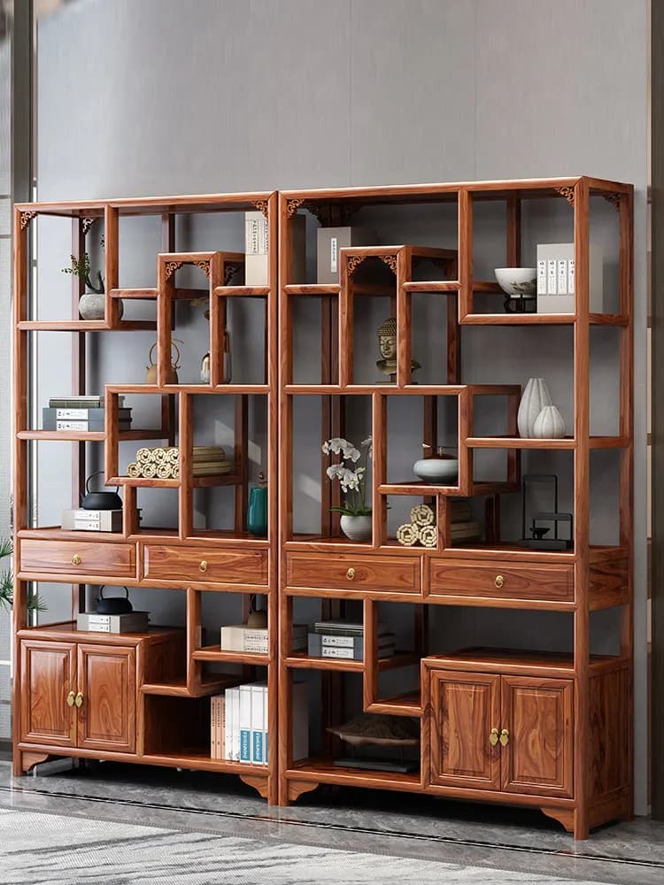 CX solid wood new Chinese display, partition tea rack Duobao Pavilion antique ornament