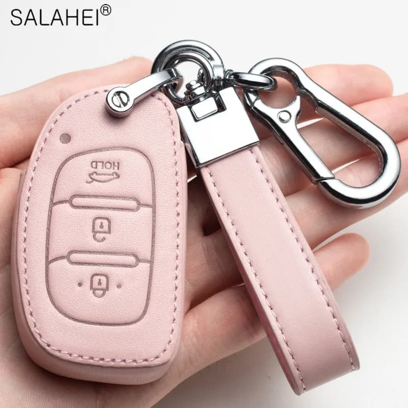 Car Smart Key Case Cover Leather Protection Shell For Hyundai Elantra Tucson Accent Solaris I20 I30 Santa Fe Sonata Ix25 Keyring