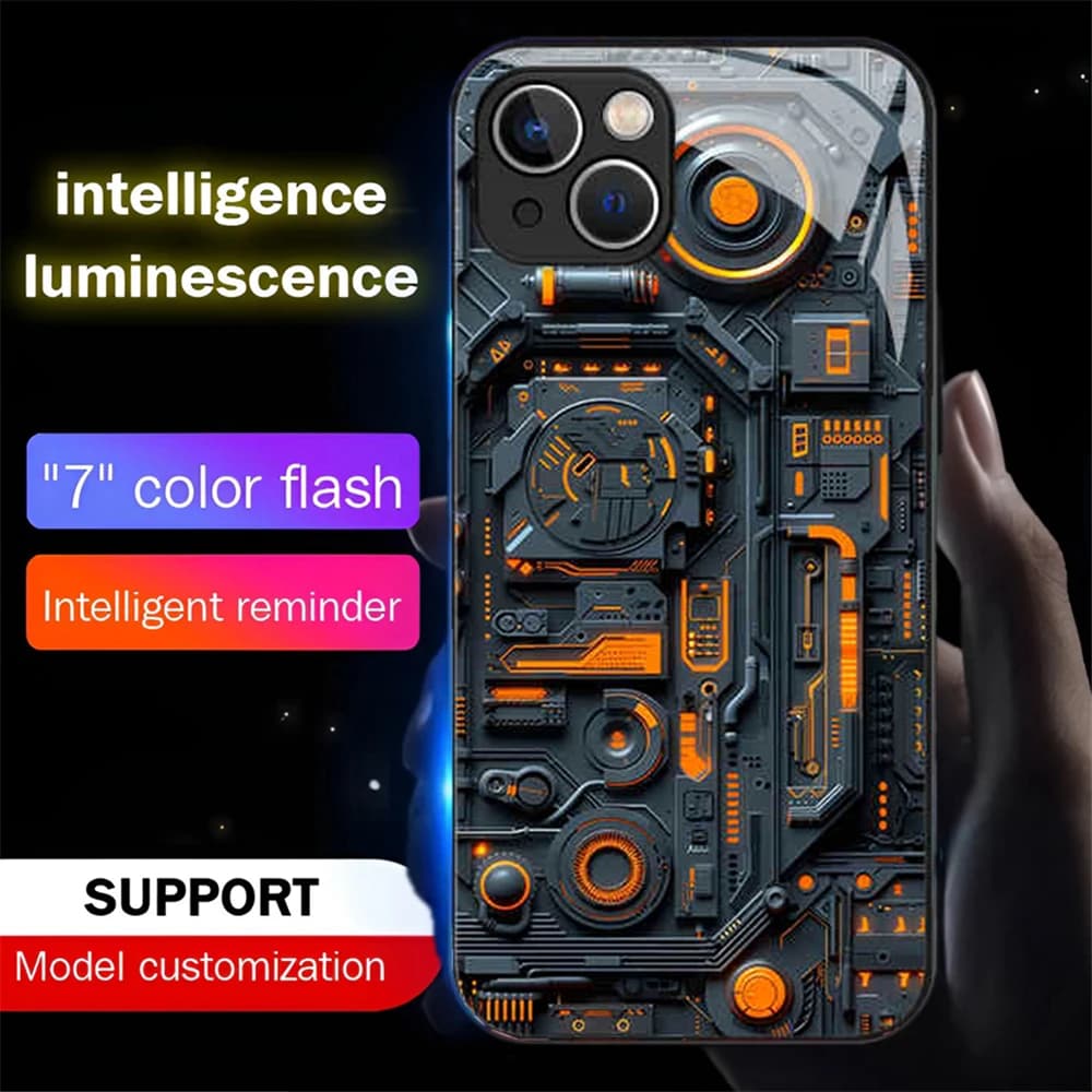 Punk Line Structure Design Sound Control LED Flash Cases Luminous Glass Cover For iPhone Air 17 16 E 15 14 13 12 11 Pro Max X XS