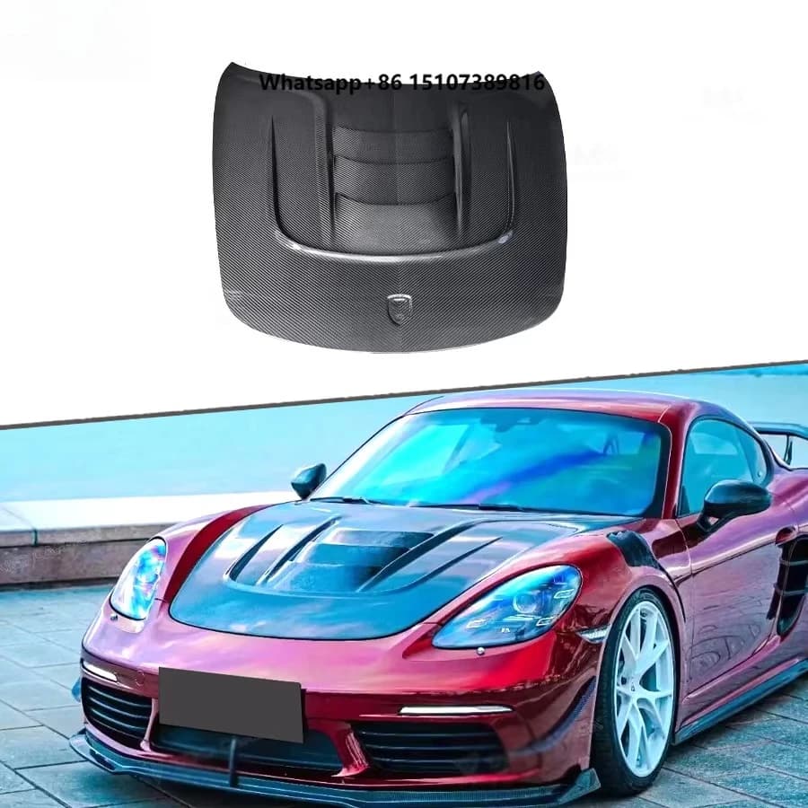 High Quality 718 Dry Carbon Fiber Front Engine Hood Bonnet Vented for 718 2016-2020 Body Kit Car Accessories