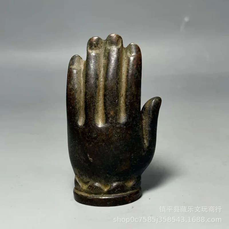 Antique palm-sized Buddha head ornament, old item, copper alloy with patina, home Buddhist shrines, used for worship,