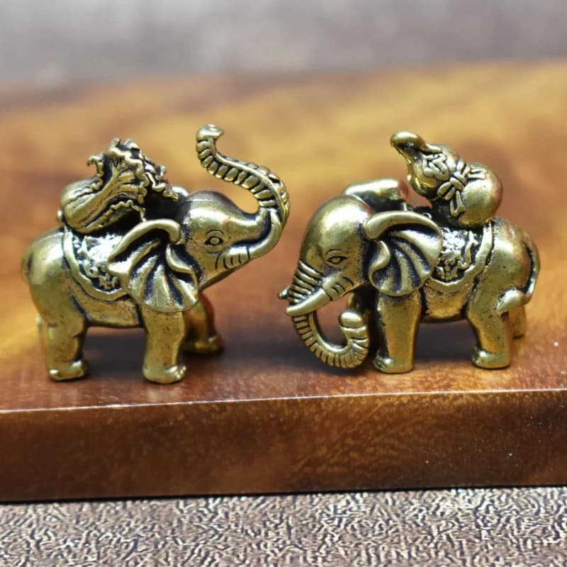Brass Cabbage Gourd Little Elephant Ornament Hundred Wealth Gourd Copper Carving Craft Desk Office Desk Tea Pet Decoration Ornam