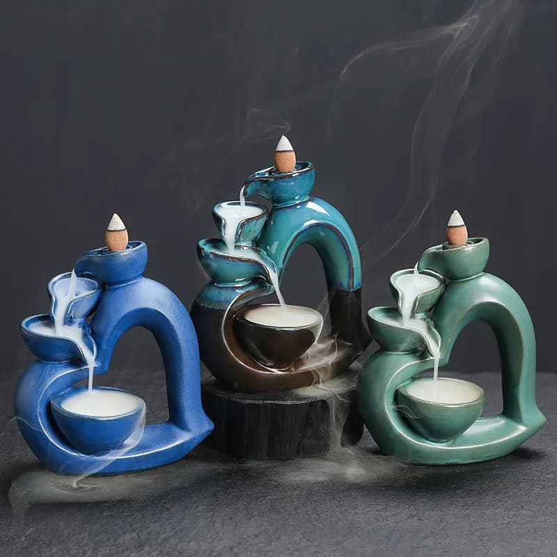 WW Ceramic Backflow Aromatherapy Burner Left and Right Creative Love Sandalwood Backflow Incense Burner Ornament