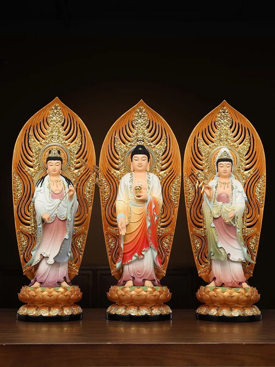 Cz western three saints  statue guanyin   bodhisattva amitabha standing statue resin ornament home worship statue