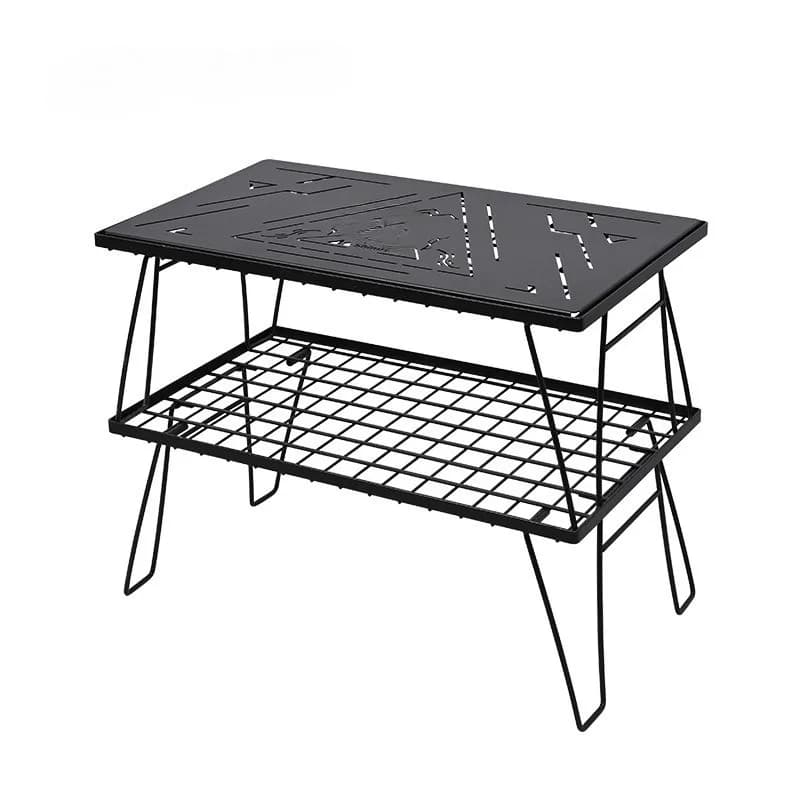 Camping blackened chess cloth iron mesh table wrought iron enclosure combination barbecue table portable folding
