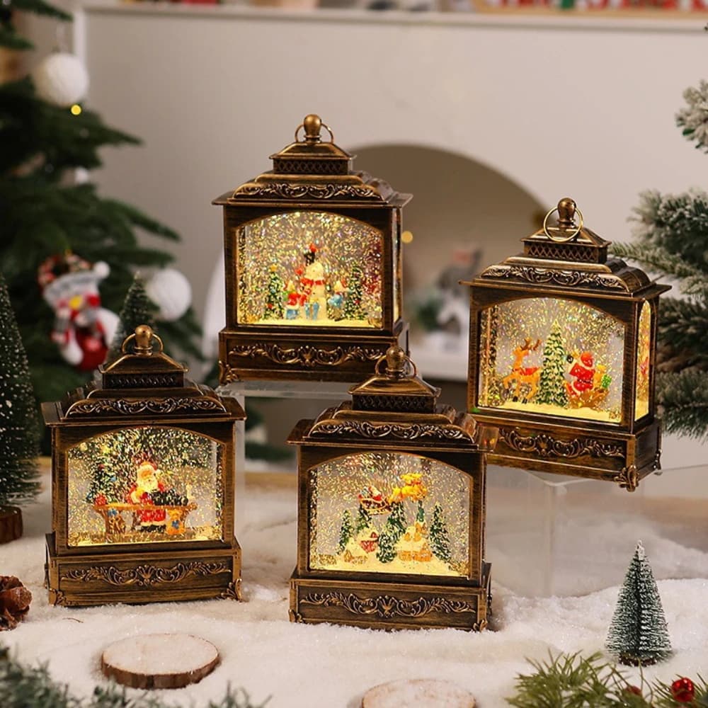 Plastic Christmas Decoration Old Man Snowman Music Box Snowflakes Water Ball Lights Wind Lamp Resin Night Lights Christmas Gifts