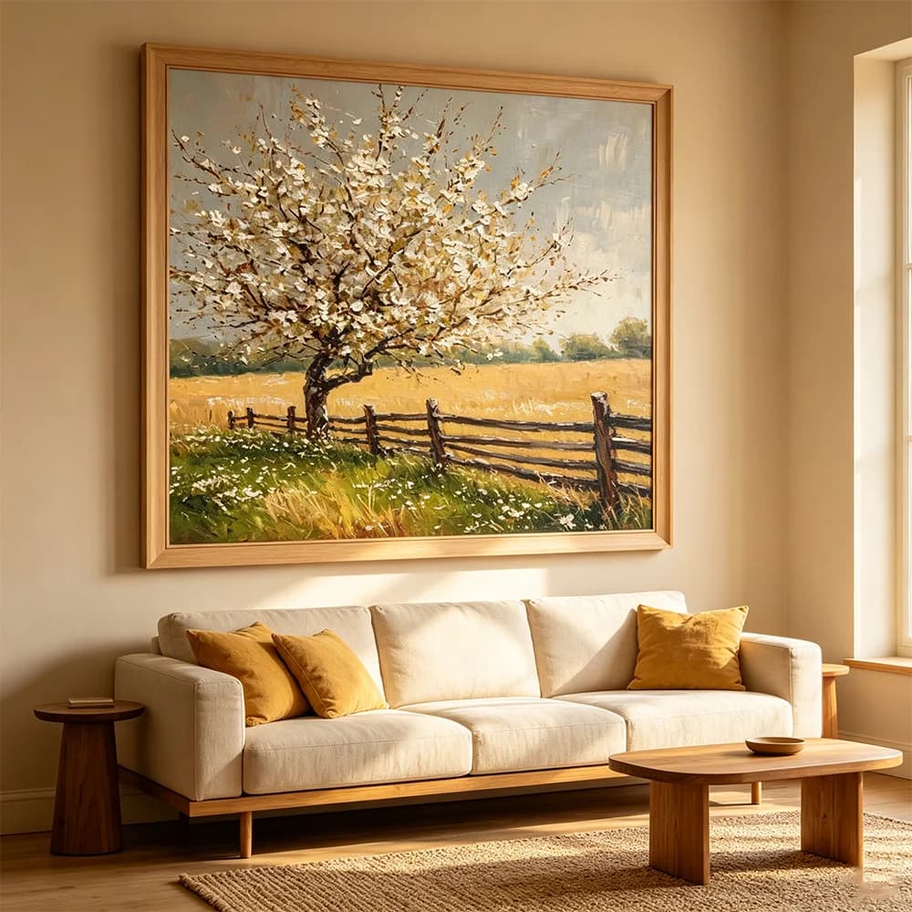 White Flower Tree in The Wild Canvas Picture Wall Art Poster Print Modern Scenery Poster Painting for Living Room Decor