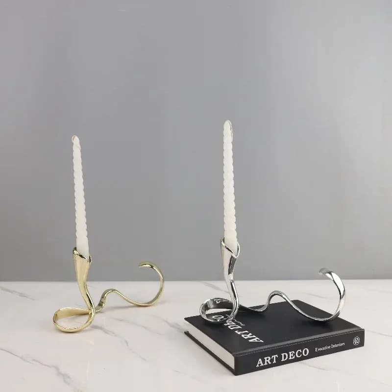 Metal Candlestick Geometric Streamer Wavy Ribbon Golden Snake Candelabrum Table Ornament Candle Holders Centerpieces