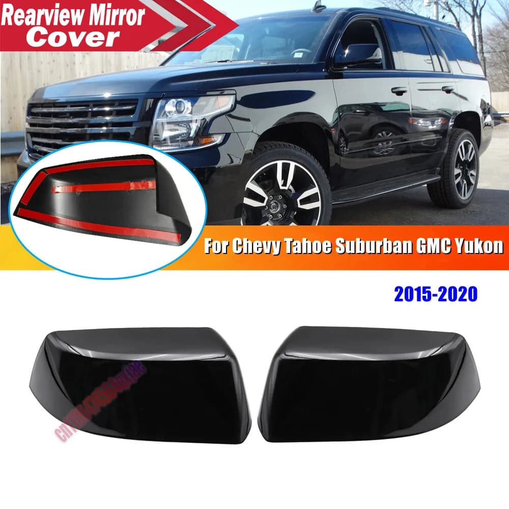 For Chevy Tahoe Suburban For GMC Yukon 2015-2020 ABS Plastic Car Rearview Side Mirror Cover Wing Cap Door Trim Adhesive Sticker