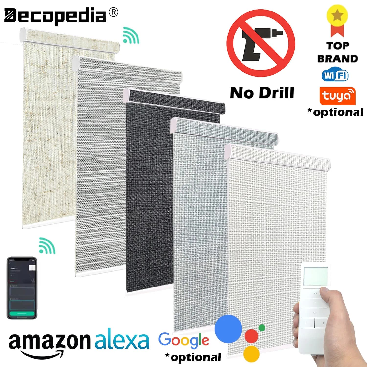 Decopedia No-Drill Roller Blinds for Windows Motorized Smart Window Blinds Blackout Day and Night for Bedroom Girls-Can-Do