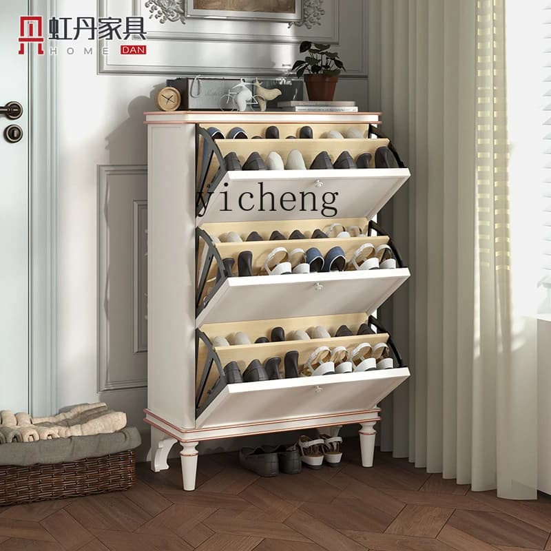 YFY   simple tipping bucket shoe cabinet  cabinet at the entrance of the house household large-capacity entrance solid wood rack