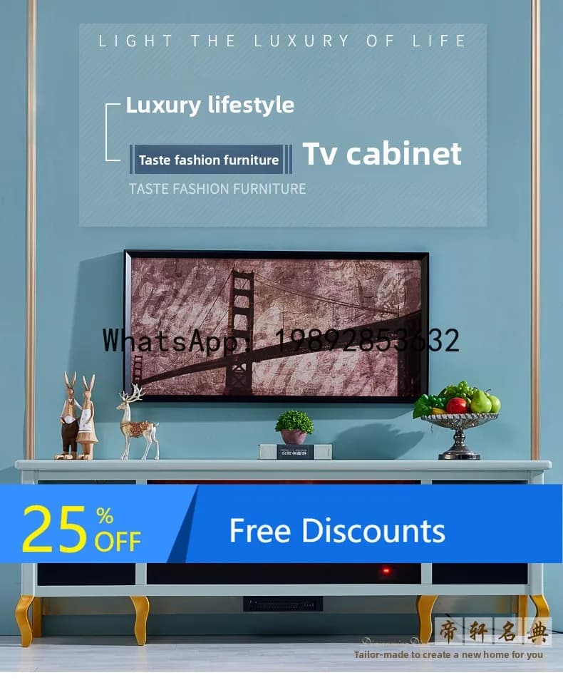 YFY European Style TV Cabinet Fireplace Frame Storage Drawer Decoration Heating LED Fireplace Core