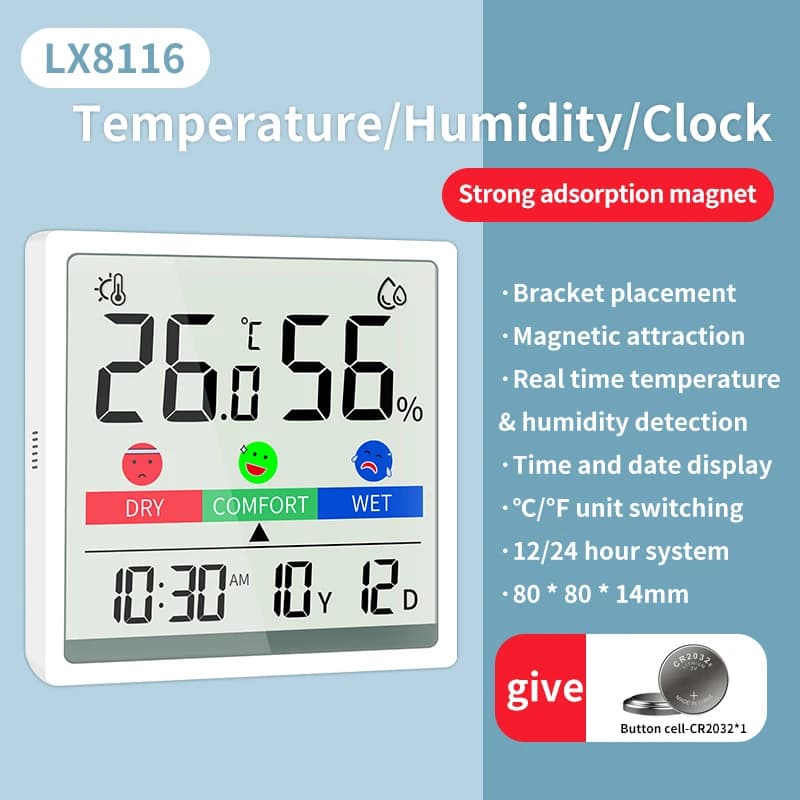 Indoor Temperature Humidity Monitor with Date & Clock Battery Operated Room Thermometer Hygrometer for Home Bedroom