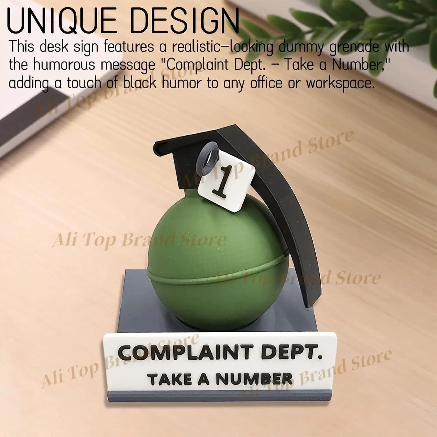 2026 New Complaint Department Grenade Desk Sign - Funny Office Decor, Novelty Gag Gift for Coworkers and Military Enthusiasts