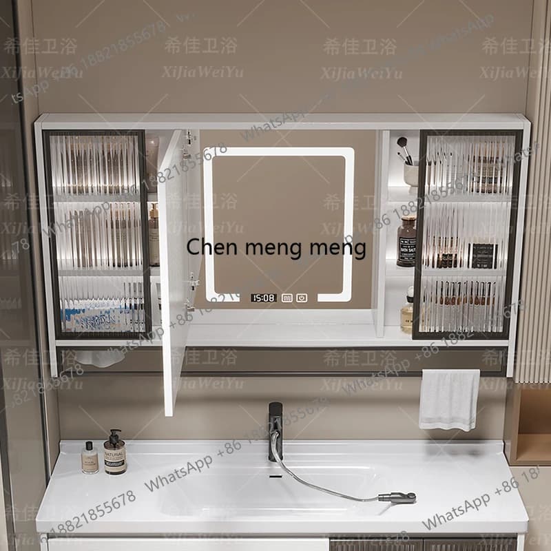 Nordic Smart Bathroom Mirror Cabinet Modern Solid Wood Storage Vanity Mirror Cabinet Multi-functional Bathroom Furniture