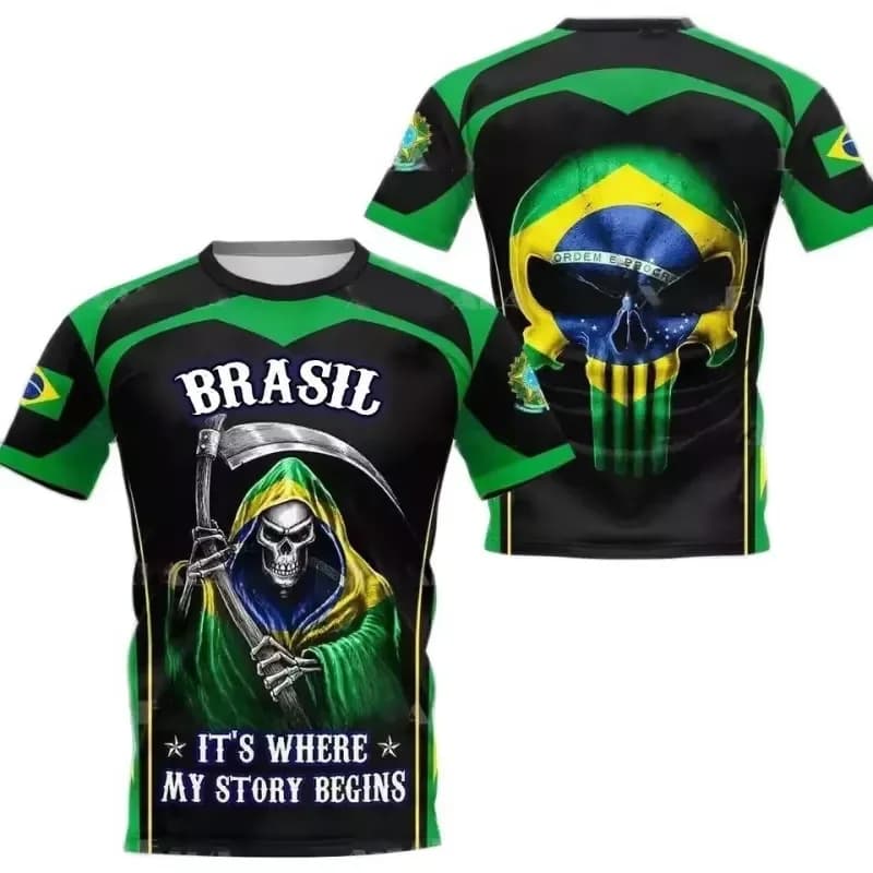 2026 3D Printed Brazil Flag T-Shirt for Men Featuring Brazilian Football Pattern Ideal for Summer Streetwear Sports Casual