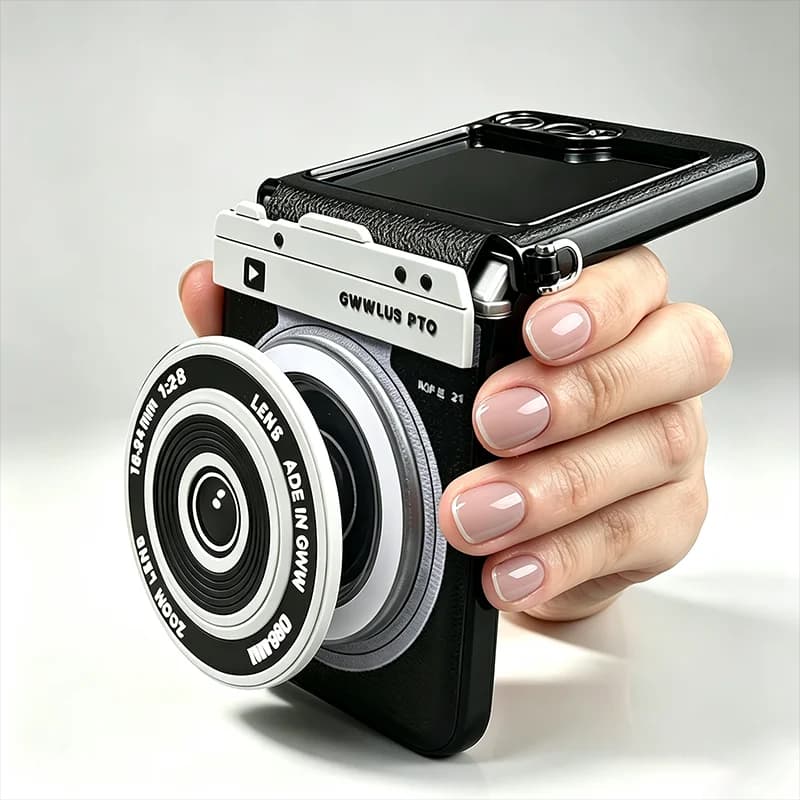 Z Flip 7 Case Magnetic Stand Camera Design Leather Phone Case for Samsung Galaxy Z Flip 7 6 5 Protective Cover &Shoulder Lanyard