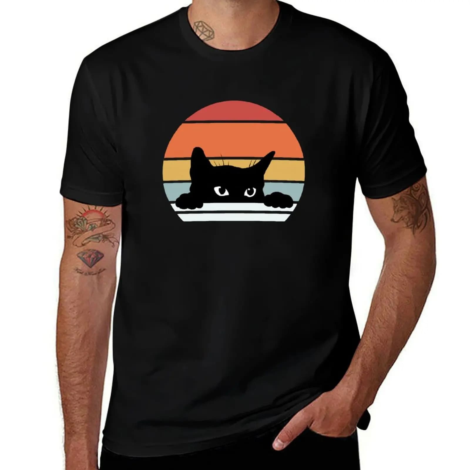 Retro Kitty Cat T-Shirt Large Size Short Sleeve T-Shirt