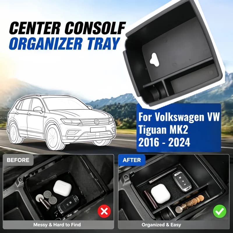 Car Armrest Storage Box For Volkswagen VW Tiguan MK2 2016 - 2024 Tray Car Center Console Glove Orgnainzer Accessories