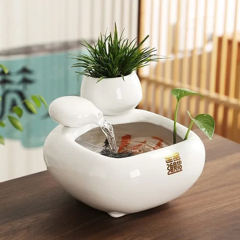Ceramic running water fish tank automatic water circulation desktop office decoration
