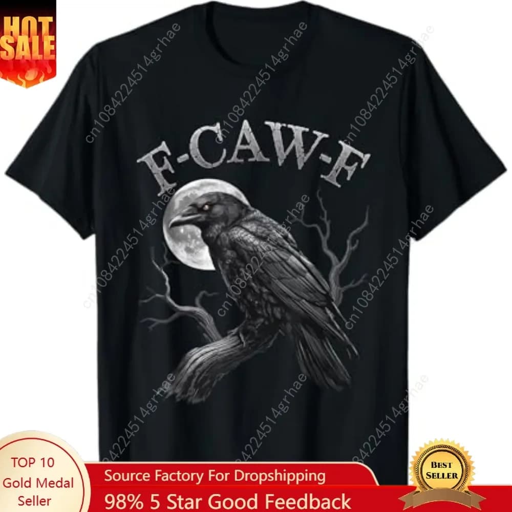 Black Crow F-Caw-F Funny Black Bird Moon Short Sleeved Round Neck Y2k Tshirt Men Clothing New in Top & Tees Mens T-Shirt 35801