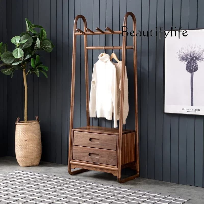 BJ Nordic All Solid Wood Black Walnut Floor-to-ceiling Bedroom Coat Rack Bedroom Foyer Mobile Storage X