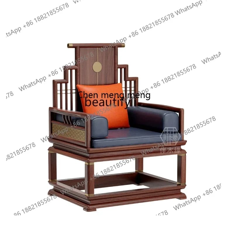 182Q New Chinese style Taishi tea table master chair meditation ebony solid wood boss tea room backrest official hat