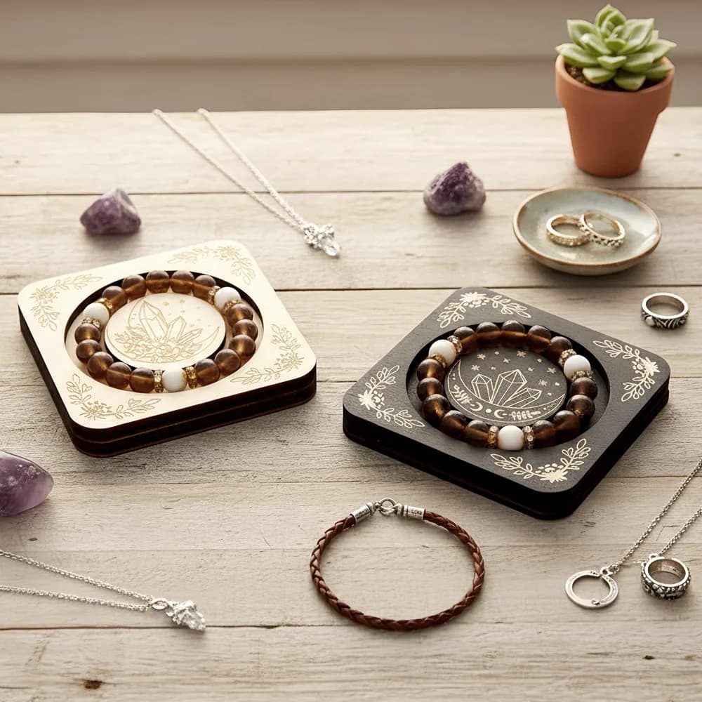 Wooden Jewelry Display Stand Round Beads Bracelet Tray Reusable Pendant Holder for Shop Showcase Countertop Decoration