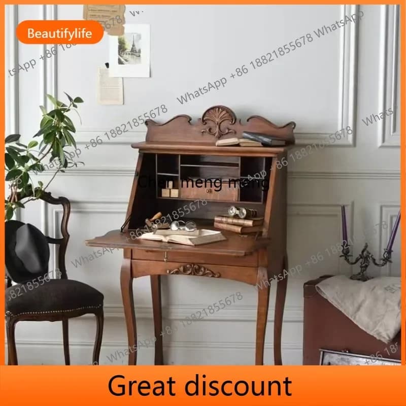 6239 French retro carved solid wood dresser bedroom dressing table American flip end cabinet