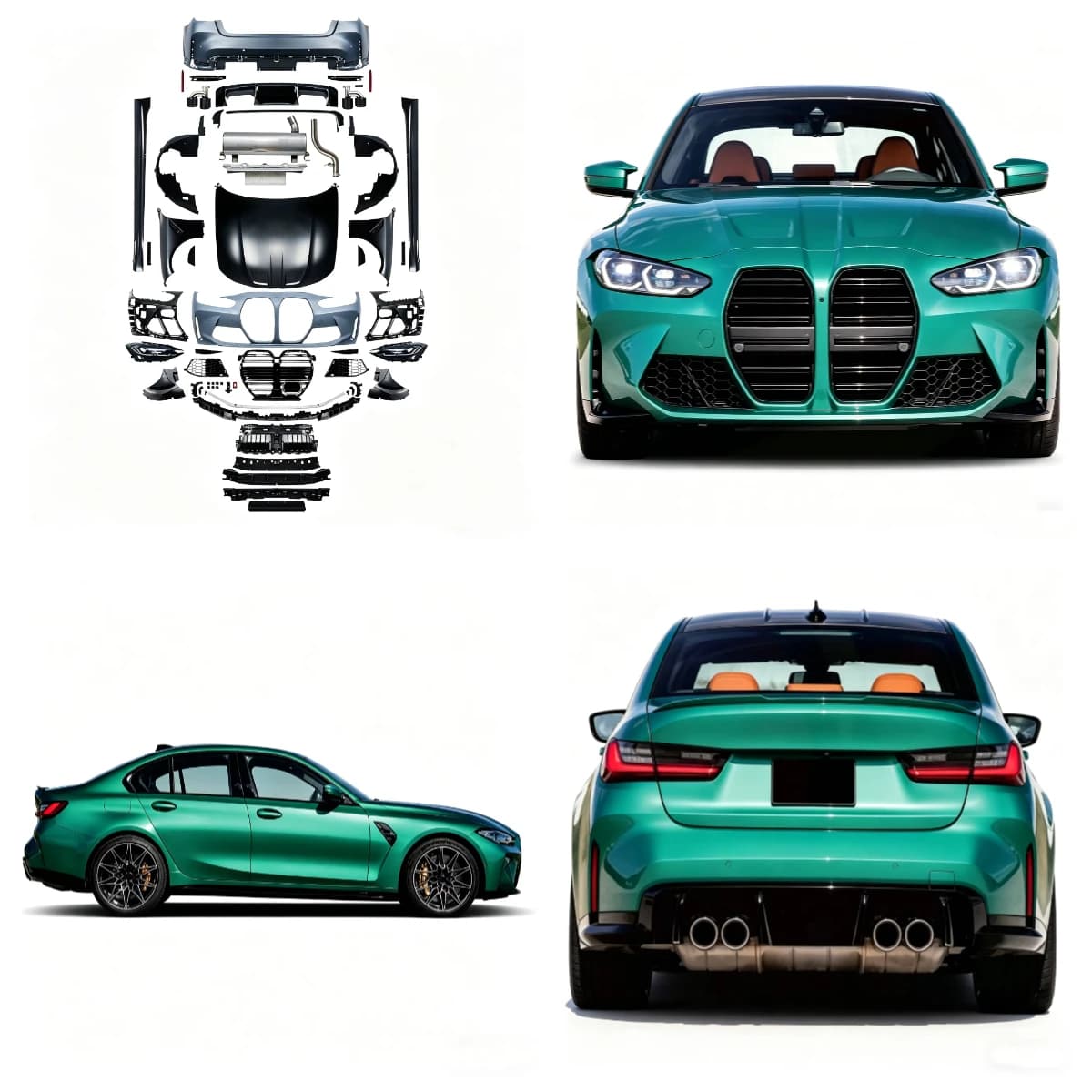 PP Material M3 Wide Body Kit For M3 With Front Bumper Side Skirts Rear Bumper Hood Exhaust Fender Car Tuning Parts