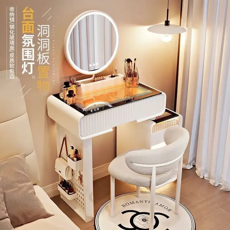 Modern Dressing Table Drawer Vanity Table Minimalist Nordic Storage Vanity Table Small  Apartment LED Light Maquillage Furniture
