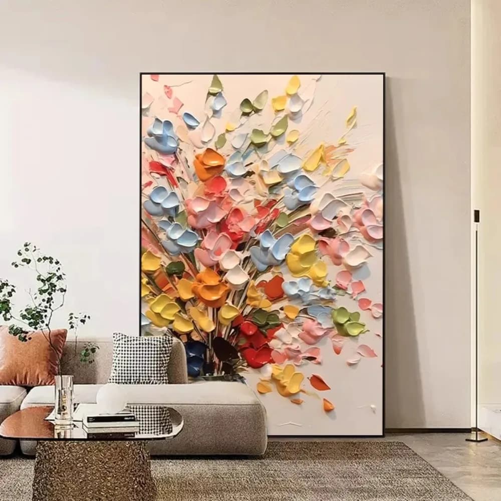 Living room decorative texture painting flower sofa background painting floor painting entrance mural