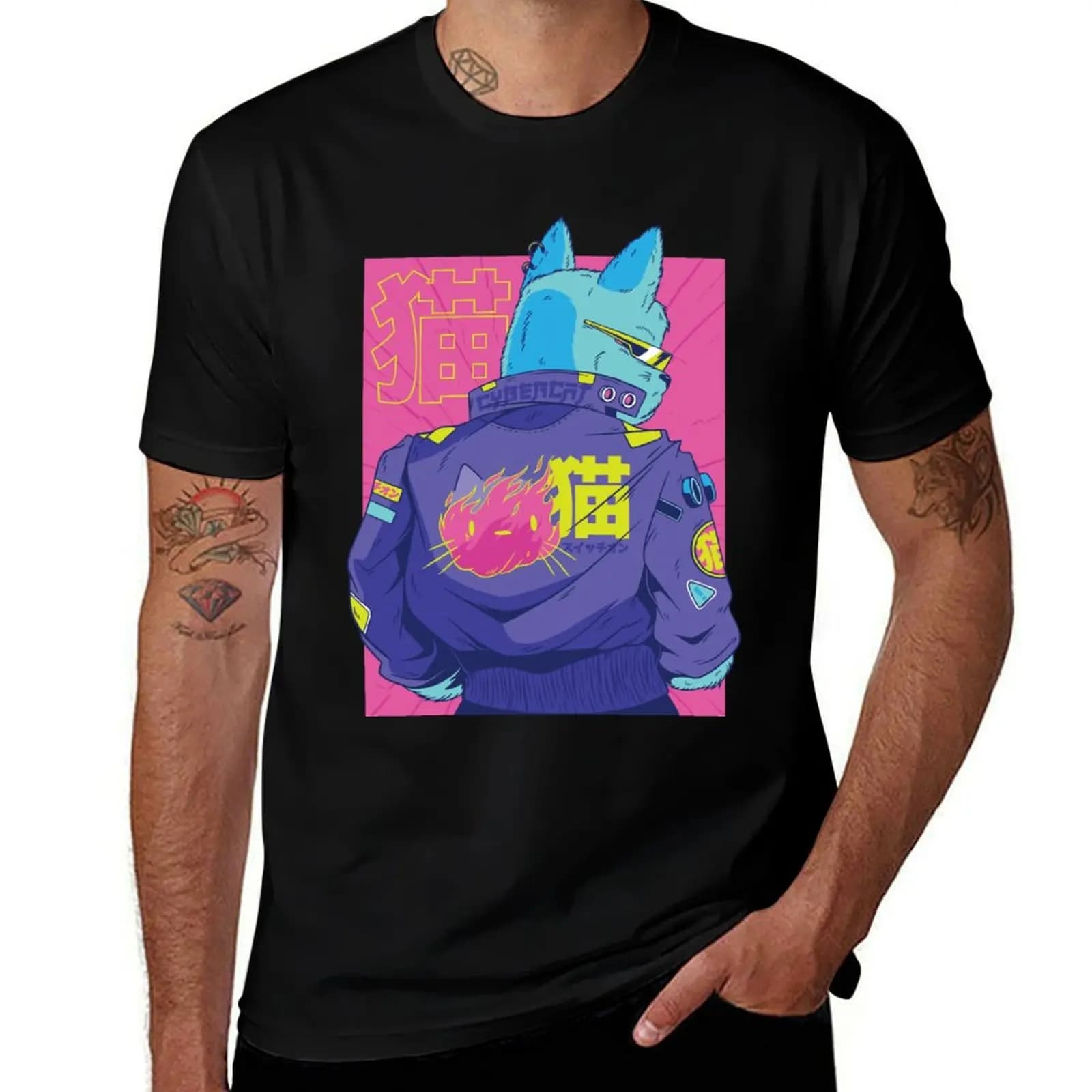 Cyberpunk Cybercat T-Shirt Stretch Fabric Comfort T-Shirt