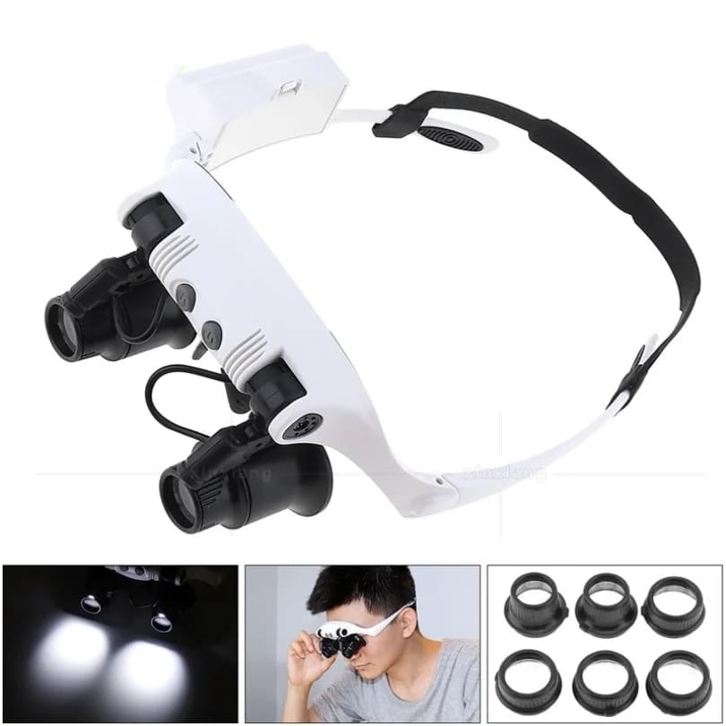 Headband Magnifier 4 Interchangeable Lenses LED Light USB Charge HD Loupe For Antique Appraisal Watch Clock Repair Inspection