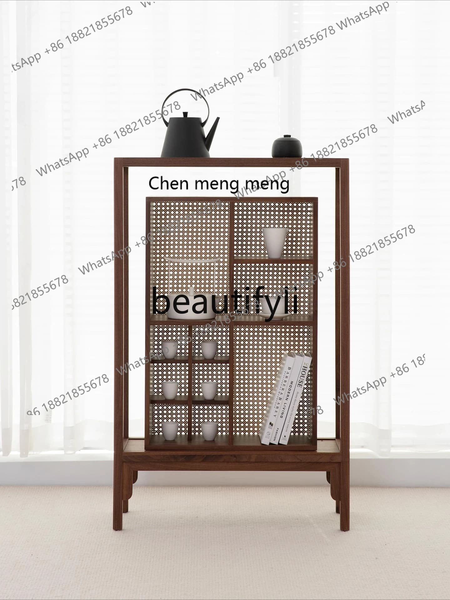 X Modern Black Walnut Solid Wood Storage Rack New Chinese Style Storage Cabinet Tea Display Cabinet