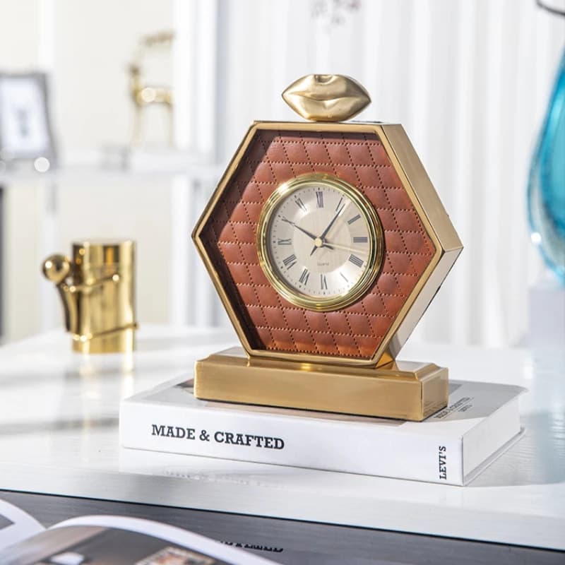 Luxury Leather Desktop Clock - Marble Alarm Clock Decor for Entrance, Creative Bedroom Home Decor, Modern Decorative Table Clock